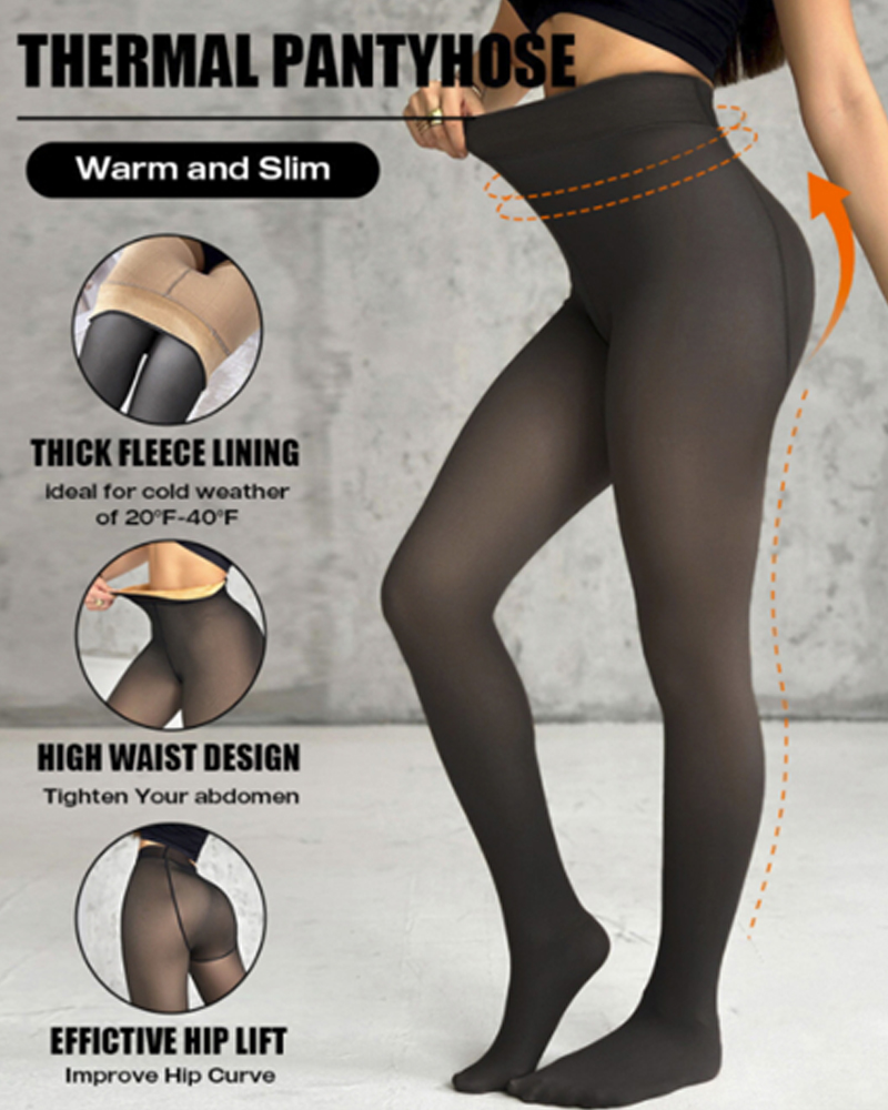 Fleece Lined Tights Sheer Fake Translucent Thermal High Waist Pantyhose Tights Leggings, women Leggings, ChicMe catalog - Image 4