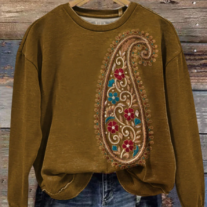 Casual Crew Neck Floral Sweatshirt Printing, Hoodies & Sweatshirts, color:Yellow Brown|size:XXL, catalog Noracora shop