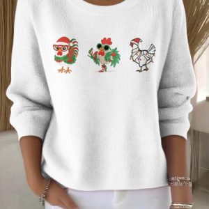 Women Cotton Animal Long Sleeve Comfy Vintage Sweater, Sweaters, color:White|size:4XL, catalog Noracora shop