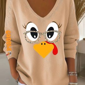 Vintage Festival V Neck Three Quarter Sleeve T-shirt, Sweaters, color:Apricot|size:XXL, catalog Noracora shop