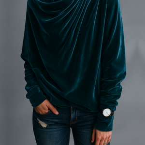 Velvet Casual Plain Irregular Craftsmanship Blouse, Blouses and Shirts, color:As Picture|size:XXL, Stylewe
