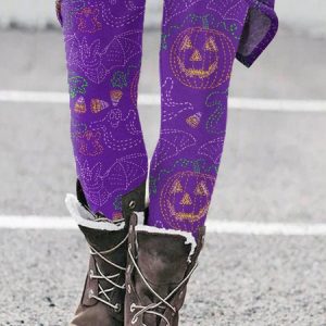 Women Halloween Vintage All Season Long Leggings, Pants, color:Purple|size:4XL, catalog Noracora shop
