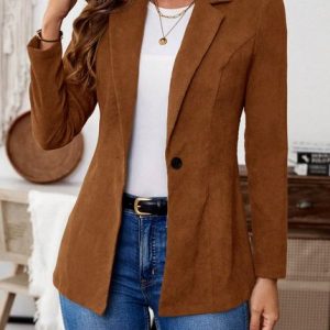 Women Plain Spring/Fall Outerwear Casual Long Sleeve Shawl Collar Regular Blazer, Outerwear, color:Coffee|size:XXL, catalog Noracora shop