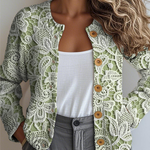 Women 3D Floral Print Long Sleeve Comfy Vintage Cardigan, Cardigans, color:Green|size:4XL, catalog Noracora shop
