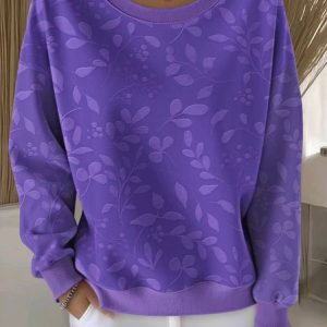Casual Crew Neck Floral Sweatshirt, Hoodies & Sweatshirts, color:Purple|size:4XL, catalog Noracora shop