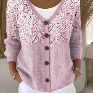 Women Cotton Floral Long Sleeve Comfy Casual Cardigan, Sweaters, color:Pink|size:4XL, catalog Noracora shop