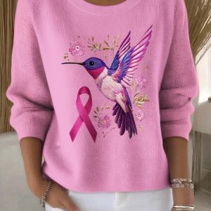 Women Cotton Floral Long Sleeve Comfy Vintage Sweater, Sweaters, color:Pink|size:4XL, catalog Noracora shop