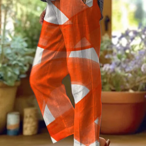 Women Abstract Long Pants Casual Spring/Fall Trousers, JustFashionNow Pants, color:Orange|size:5XL,