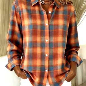 Women Geometric Long Sleeve Shirt Spring/Fall V Neck Daily Casual Top, JustFashionNow Blouses, color:Orange Red|size:4XL,