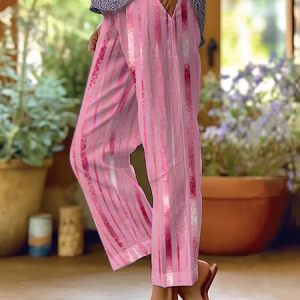 Women Abstract Stripes Long Pants Casual Spring/Fall Trousers, JustFashionNow Pants, color:Pink|size:5XL,