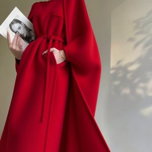 Elegant Plain Shawl Collar Coat No Belt, Coats, color:Red|size:XXL, Stylewe