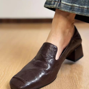 Leather Plain Casual Loafers, Loafers, color:Brown|size:40, Stylewe