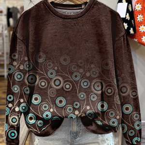Women Abstract Crew Neck Printing Casual Spring/Fall Long Sleeve Sweatshirt, JustFashionNow Sweatshirts & Hoodies, color:Brown|size:XXL,