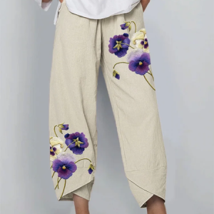 Women Floral Ankle Pants Pants Casual Spring/Fall Trousers, Pants, color:Apricot|size:4XL, catalog Noracora shop