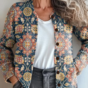 Women Floral Long Sleeve Comfy Vintage Printing Cardigan, Cardigans, color:Blue|size:5XL, catalog Noracora shop