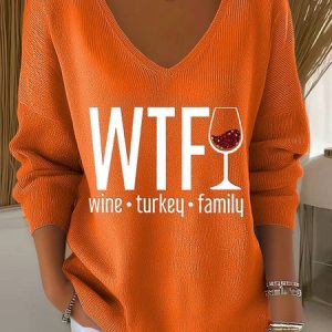 Vintage Festival V Neck Three Quarter Sleeve T-shirt, Sweaters, color:Orange|size:XXL, catalog Noracora shop