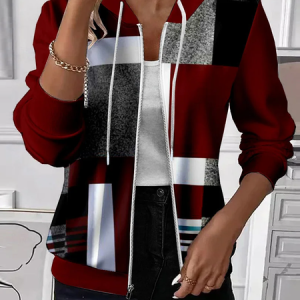 Women Spring/Fall Outerwear Casual Printing Abstract Long Sleeve Hoodie Jacket, JustFashionNow Coats, color:Red|size:XXL,