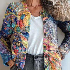 Women Abstract Vintage Spring/Fall Printing Cardigan, JustFashionNow Cardigans, color:As Picture|size:5XL,