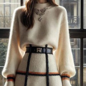 Casual Color Block Mock Neck Balloon Sleeve Sweater, Pullovers, color:Off White|size:XXL, Stylewe