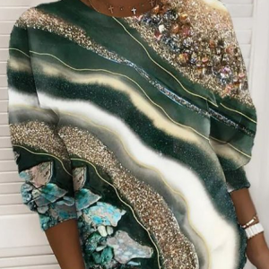 Women Abstract Crew Neck Printing Casual Spring/Fall Long Sleeve Sweatshirt, JustFashionNow Sweatshirts & Hoodies, color:Green|size:XXL,