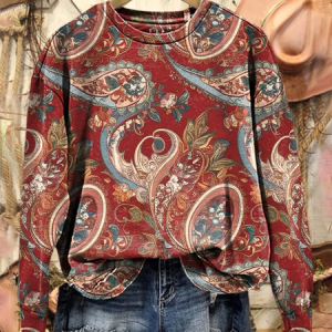 Women Floral Crew Neck Printing Casual Spring/Fall Long Sleeve Sweatshirt, JustFashionNow Sweatshirts & Hoodies, color:Red|size:XXL,