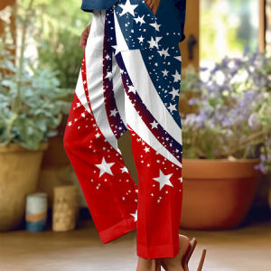 Women Independence Day (Flag) Long Pants Casual Spring/Fall Trousers, JustFashionNow Pants, color:Red|size:5XL,