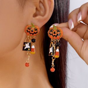 Halloween Earrings Pumpkin Gothic Tassel Women's Earrings, Sport ACC, color:Orange, catalog Noracora shop