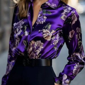 Urban Floral Printing Shirt Collar Shirt, Blouses and Shirts, color:Purple|size:XXL, Stylewe