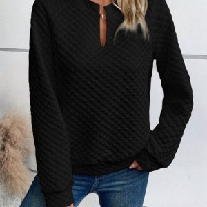 Vintage V Neck Geometric Sweatshirt Split Joint, Hoodies & Sweatshirts, color:Black|size:XXL, catalog Noracora shop