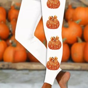 Women Halloween Pumpkin Print Casual All Season Long Leggings, Leggings, color:White|size:3XL, catalog Noracora shop
