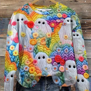 Halloween Cute 3D Ghost Art Pattern Casual Crew Neck Sweatshirt, Hoodies & Sweatshirts, color:Color2|size:XXL, catalog Noracora shop