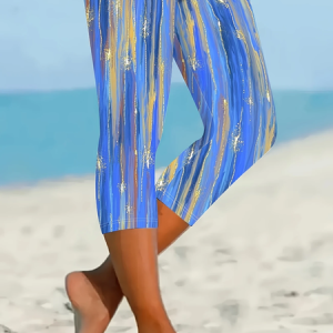 Women Abstract Capris Elastic Waist Pants Casual Summer Trousers, JustFashionNow Leggings, color:Blue|size:XXL,
