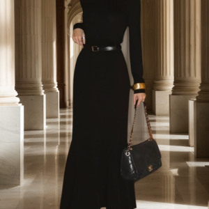Elegant Plain Mock Neck Sweater Maxi Dress With Belt, Maxi Dresses, color:Black|size:XXL, Stylewe