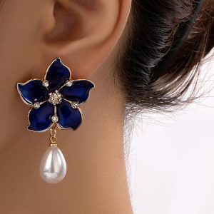 Elegant Floral Dangle, Earrings, color:Blue|size:One-size, Stylewe