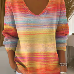 Women Floral Spring/Fall Casual Long Sleeve V Neck Cotton Sweater, JustFashionNow Sweaters, color:As Picture|size:4XL,