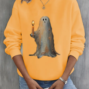 Women Halloween Crew Neck Printing Casual Spring/Fall Long Sleeve Sweatshirt, JustFashionNow Sweatshirts & Hoodies, color:Orange|size:XXL,