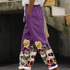Women Floral Ankle Pants Pants Casual Spring/Fall Trousers, JustFashionNow Pants, color:Purple|size:4XL,