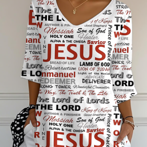 Casual Text Letters V Neck Three Quarter Sleeve T-shirt, T-shirts, color:White|size:5XL, catalog Noracora shop
