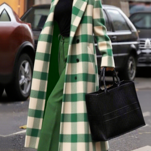 Casual Printing Plaid Lapel Collar Coat, Coats, color:Green|size:XXL, Stylewe