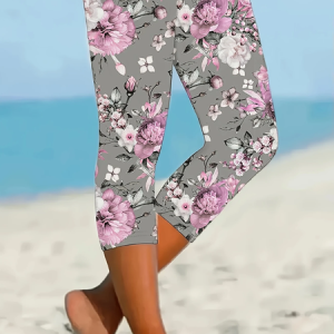 Women Floral Capris Elastic Waist Pants Casual Summer Trousers, JustFashionNow Leggings, color:Gray|size:5XL,