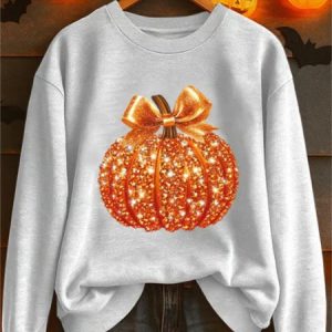 Vintage Crew Neck Halloween Pumpkin Sequin 3D Print Sweatshirt, Hoodies & Sweatshirts, color:White|size:5XL, catalog Noracora shop