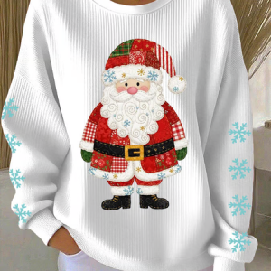 Women Santa Claus Crew Neck Printing Casual Spring/Fall Long Sleeve Sweatshirt, JustFashionNow Sweatshirts & Hoodies, color:White|size:5XL,