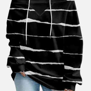 Casual Off The Shoulder Striped Sweatshirt, Hoodies & Sweatshirts, color:Black|size:4XL, catalog Noracora shop