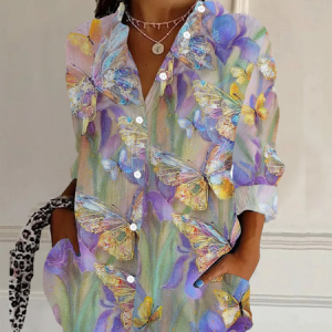 Shirt Collar Regular Sleeve Long Sleeve Butterfly Buckle Regular Loose Button Up Shirt Shirt For Women, Shirts, color:As Picture|size:XXL, catalog Noracora shop