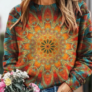 Women Abstract Crew Neck Printing Casual Spring/Fall Long Sleeve Sweatshirt, JustFashionNow Sweatshirts & Hoodies, color:As Picture|size:5XL,