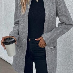 Women Winter Outerwear Vintage Striped Long Sleeve Jacket, Outerwear, color:Gray|size:XXL, catalog Noracora shop