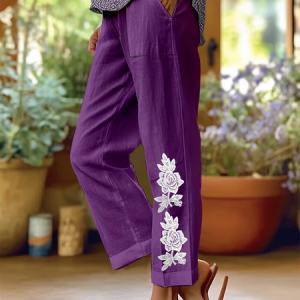 Women Floral Long Pants Casual Spring/Fall Trousers, Pants, color:Purple|size:4XL, catalog Noracora shop