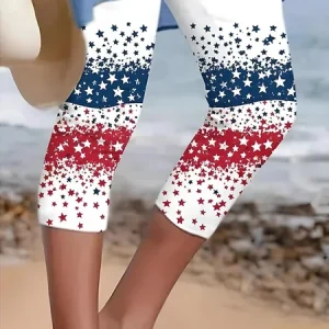 Women Star Elastic Waist Vintage Summer Capris Leggings Trousers, JustFashionNow Leggings, color:As Picture|size:4XL
