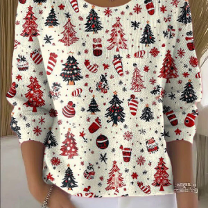 Women Christmas Printing Spring/Fall Casual Long Sleeve Crew Neck Sweater, JustFashionNow Sweaters, color:Apricot|size:5XL,