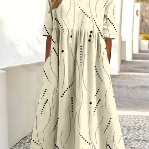 Women Abstract Polka Dots Summer Dress Crew Neck Half Sleeve A-Line Dress, Dresses, color:Light Yellow|size:5XL, catalog Noracora shop